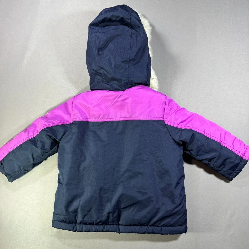 OshKosh B'gosh Girls 2T Winter Jacket Navy Pink Faux Fur Hood Fleece Puffer